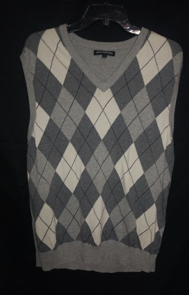 Express Design Studio L Mens Gray White Windsor Sweater Vest - Picture 2 of 6